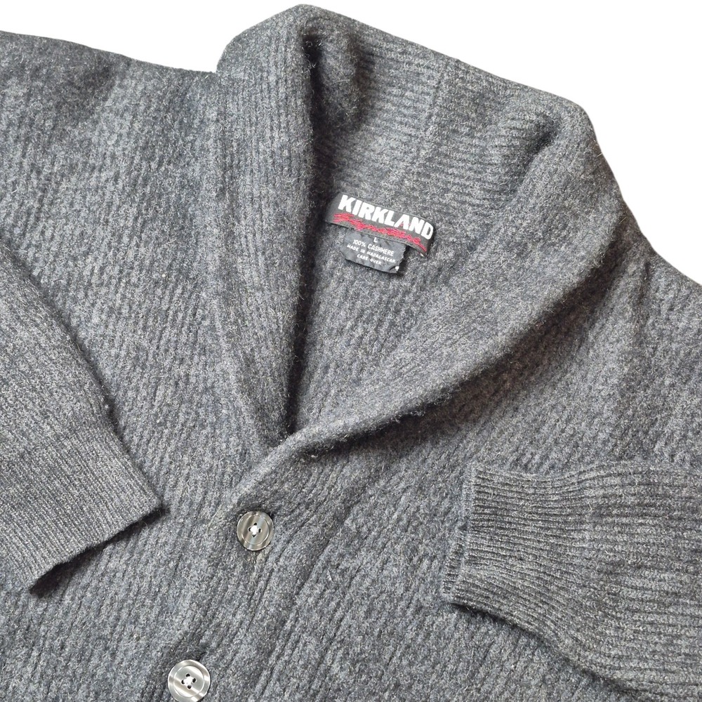 Kirkland Signature Womens Large Cashmere Cardigan Sweater Gray Shawl Collar